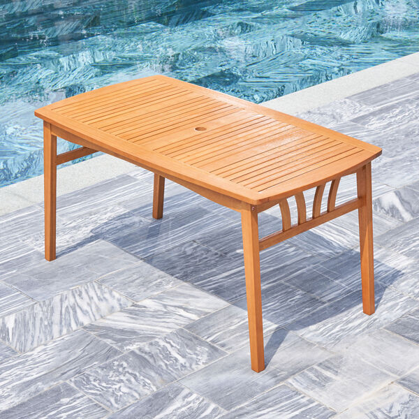 Kapalua Oil-Rubbed Honey Eucalyptus Wooden Outdoor Dining Table with Umbrella Hole, image 2