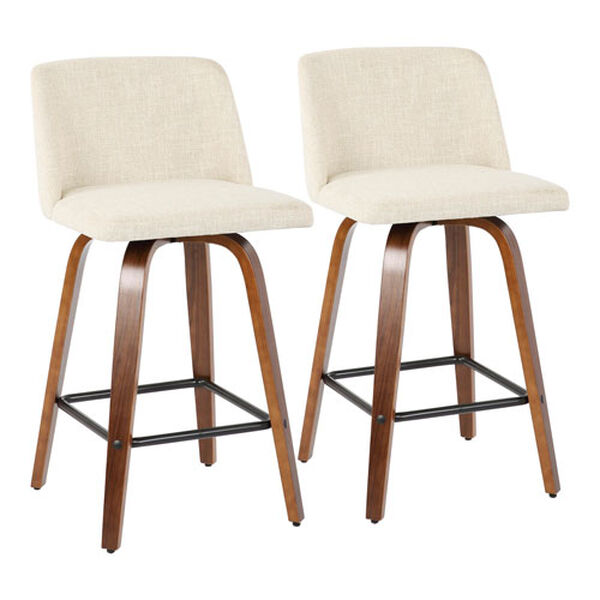 Toriano Walnut, Cream and Black Counter Stool with Square Footrest, Set of 2, image 2