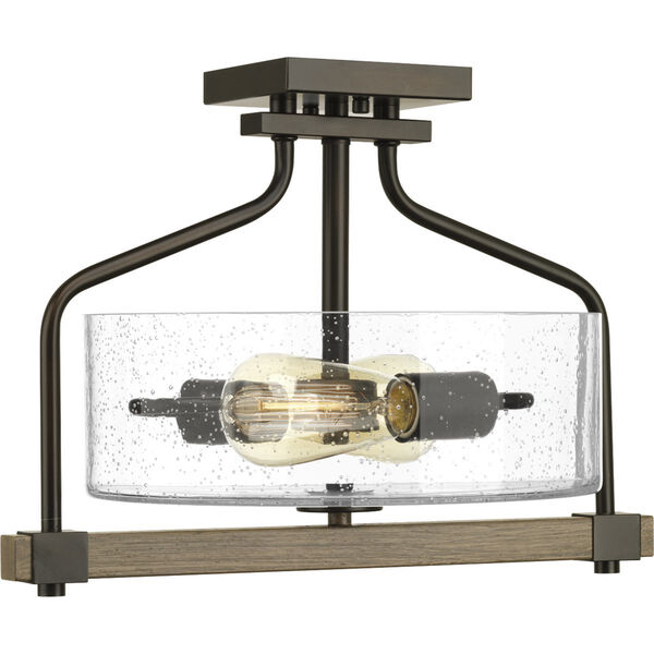 P350059-020: Barnes Mill Antique Bronze Two-Light Semi Flush Mount with Clear Seeded Glass, image 2