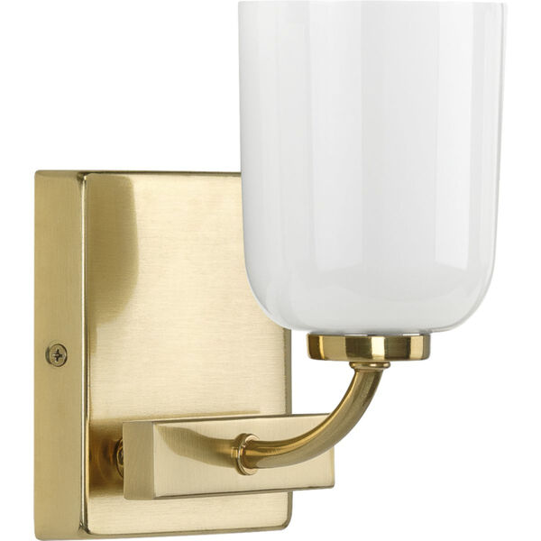 Moore Satin Brass Five-Inch One-Light Bath Vanity with White Opal Shade, image 1