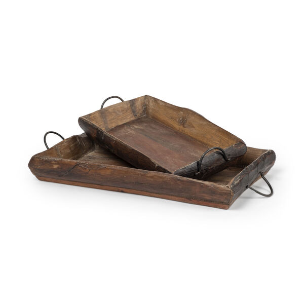 Durone Brown Wooden Live Edge Serving Tray, Set of 2, image 1