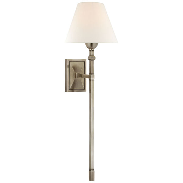 Jane Large Single Tail Sconce in Antique Nickel with Linen Shade by Alexa Hampton, image 1