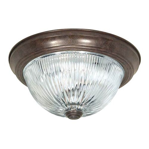 Old Bronze Three-Light 15-Inch Wide Flush Mount with Clear Ribbed Glass, image 1