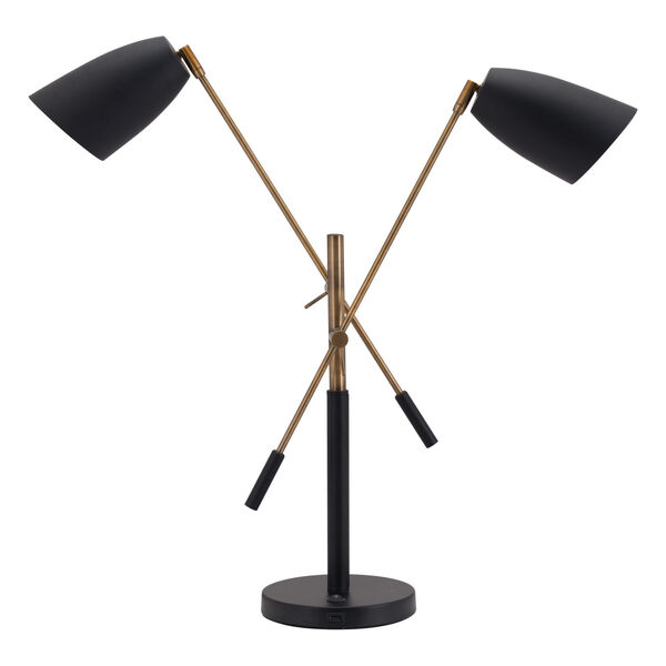 Tanner Matte Black and Brass Two-Light Desk Lamp, image 3