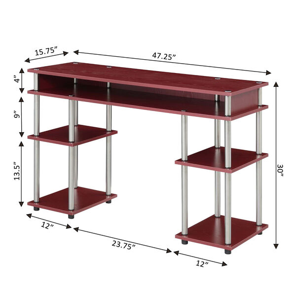 Designs2Go Dark Cranberry Red Student Desk with Shelves, image 6