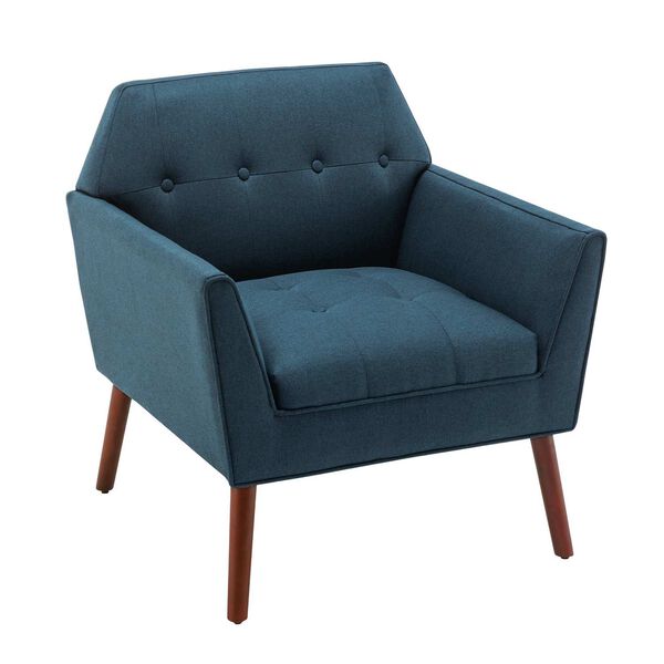 Take A Seat Dark Blue Fabric Espresso Andy Accent Chair, image 1