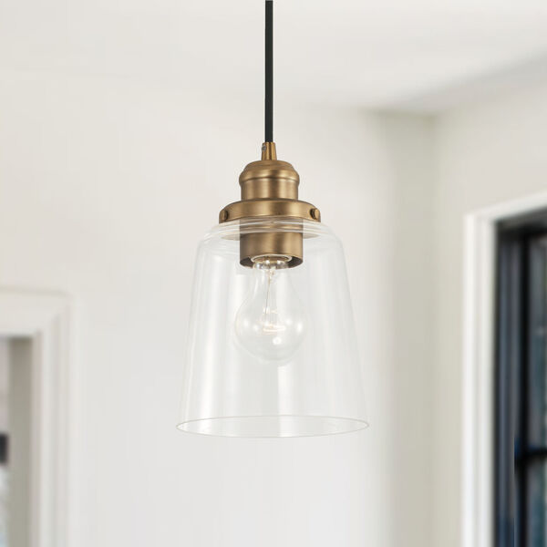 Fallon Aged Brass One-Light Mini Pendant with Clear Glass Shade and Braided Cord, image 2