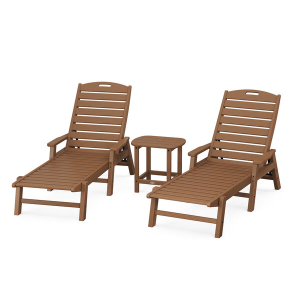 Nautical Teak Chaise Lounge with Arms Set with South Beach 18-Inch Side Table, 3-Piece, image 1