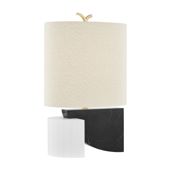 Construct Aged Brass One-Light Table Lamp with Beige Linen Shade, image 1