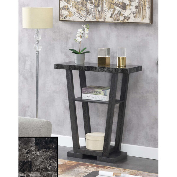 Newport Faux Black Marble and Weathered Gray V-Shaped Console Table, image 2