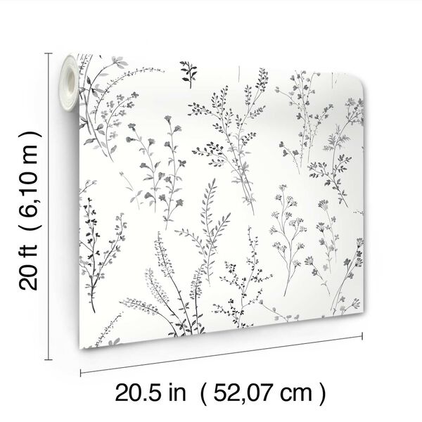 Wildflower Sprigs Black White Peel Stick Wallpaper, image 6