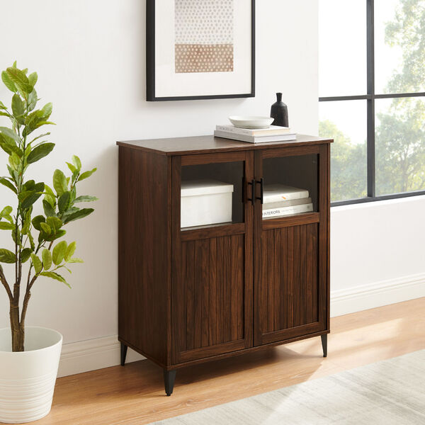 Babbett Dark Walnut Glass and Grooved Door Transitional Accent Cabinet, image 4