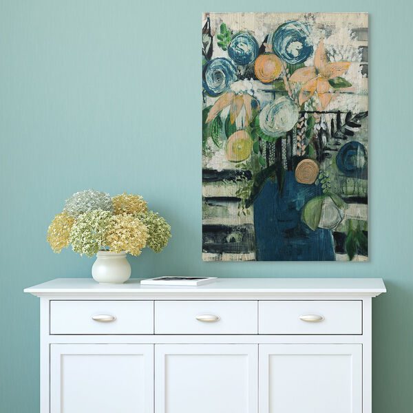 Modern Floral Stripe Fine Giclee Printed on Hand Finished Ash Wood Wall Art, image 1