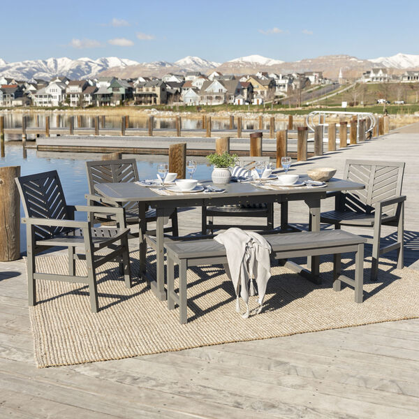 Gray Wash 35-Inch Six-Piece Extendable Outdoor Dining Set, image 1