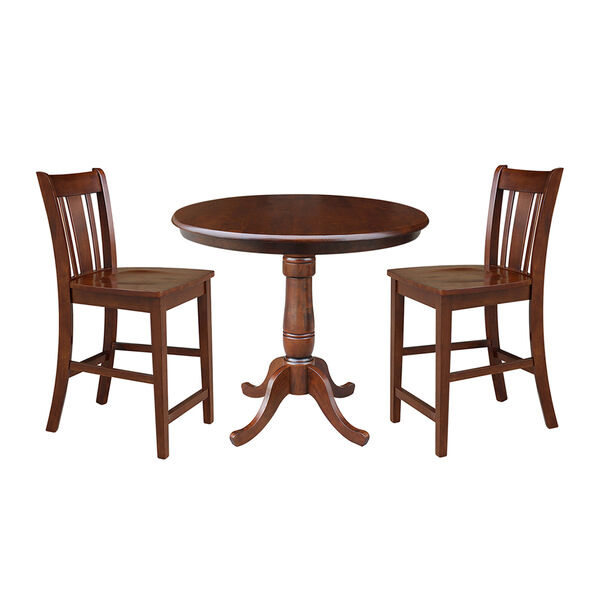 Espresso 36-Inch Curved Pedestal Counter Height Table with Two San Remo Stools, image 1