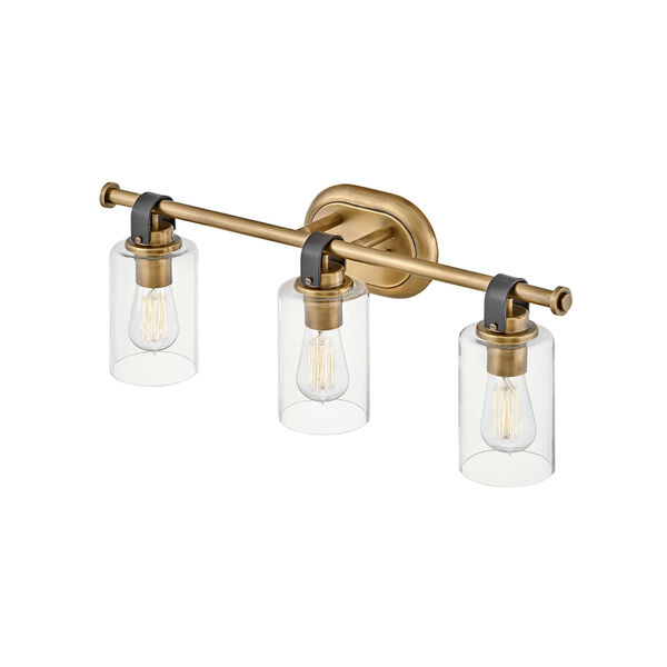 Halstead Heritage Brass Three-Light Bath Vanity With Clear Glass, image 3