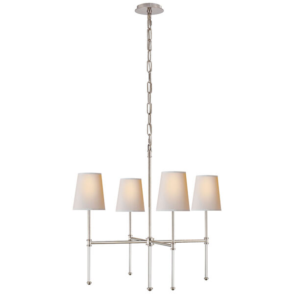 Camille Small Chandelier in Polished Nickel with Natural Paper Shades by Suzanne Kasler, image 1
