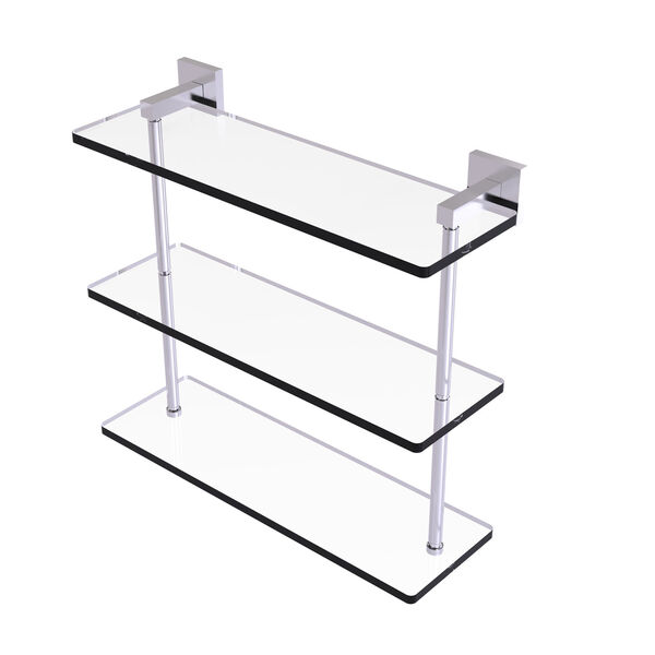 Montero Satin Chrome 16-Inch Triple Tiered Glass Shelf, image 1
