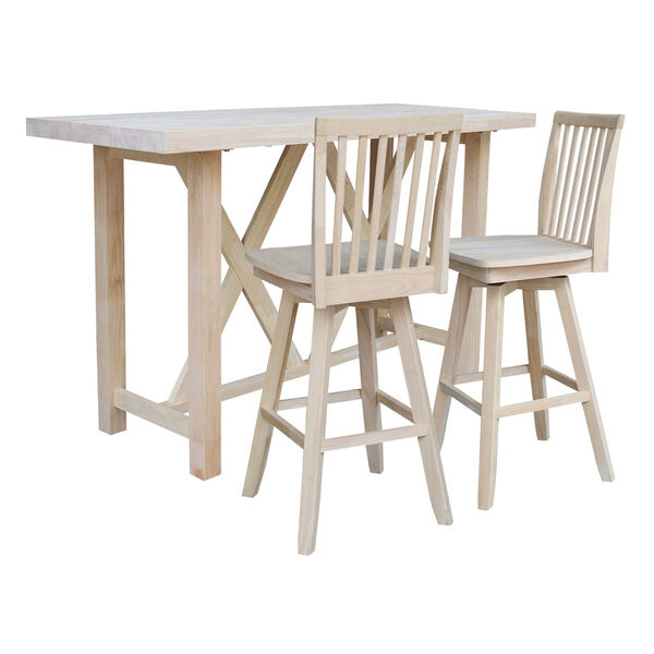Natural Bar Height Table With Two Slat Back Swivel Bar Stool, Three-Piece, image 1