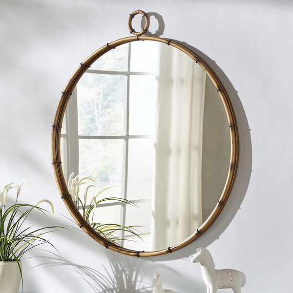 Olivia Antique Brass Round Wall Mirror, image 1