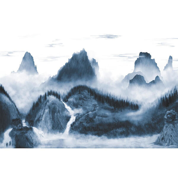Navy and White Majestic Mountains Peel and Stick Mural, image 2