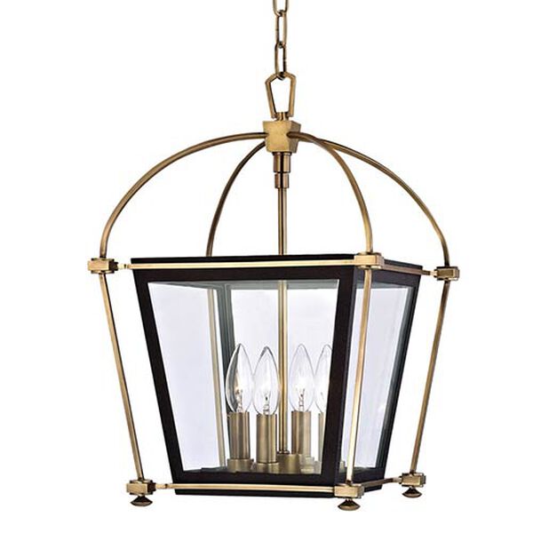Hollis Aged Brass Four-Light 19-Inch Pendant with Clear Glass, image 1