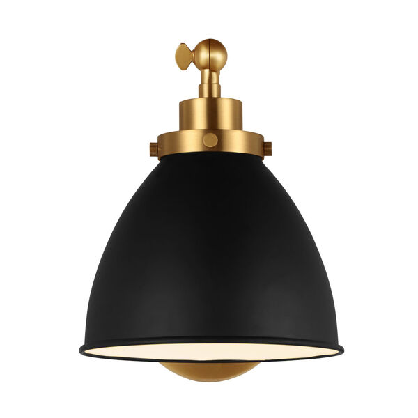 Wellfleet Midnight Black and Burnished Brass One-Light Single Arm Dome Task Sconce, image 1