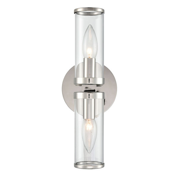 Revolve Polished Nickel Two-Light Wall Sconce with Clear Glass, image 1