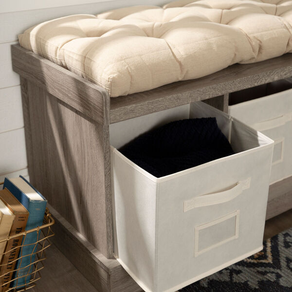 42-inch Wood Storage Bench with Totes and Cushion - Driftwood, image 4