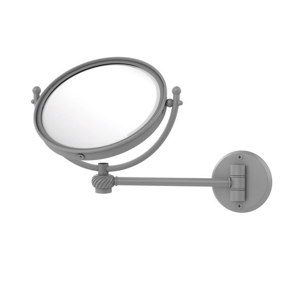 Matte Gray Eight-Inch Wall Mounted Make-Up Mirror 2X Magnification, image 1