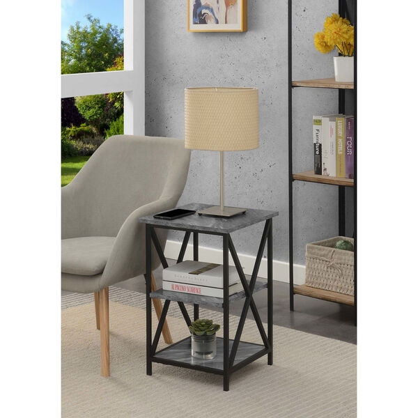 Tucson Gray Faux Marble Black End Table with Shelves, image 2