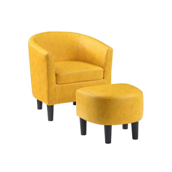 Convenience Concepts Take A Seat Yellow, Faux Leather Club Chair With Ottoman