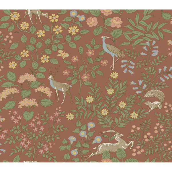 Woodland Floral Rust Peel and Stick Wallpaper, image 2