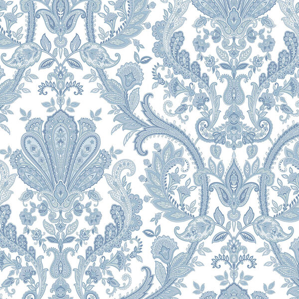 Jacobean Paisley Blue, Pearl and White Wallpaper, image 1