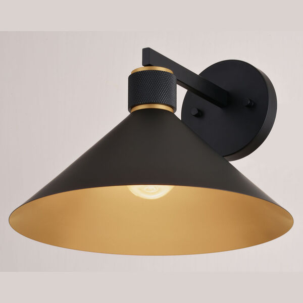 Dunbar Matte Black and Gold One-Light Outdoor Wall Sconce with Metal Shade, image 6