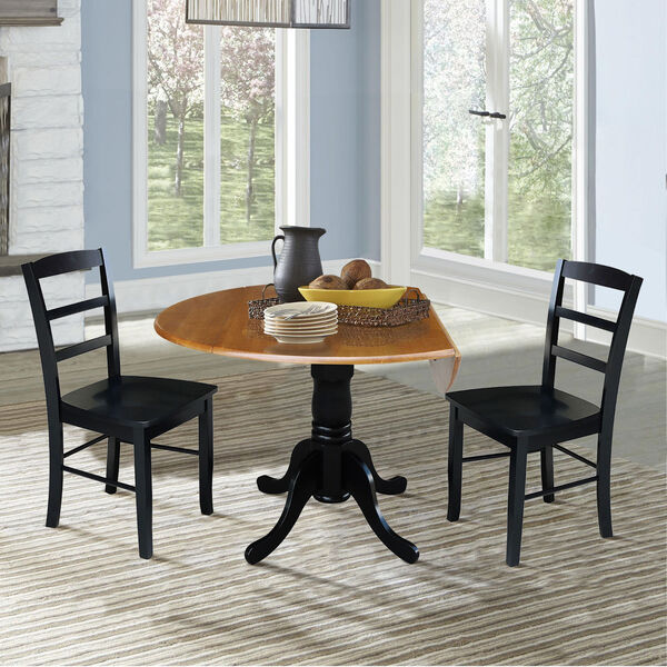 Black and Cherry 42-Inch Dual Drop Leaf Dining Table with Black Two Ladder Back Dining Chair, Three-Piece, image 4