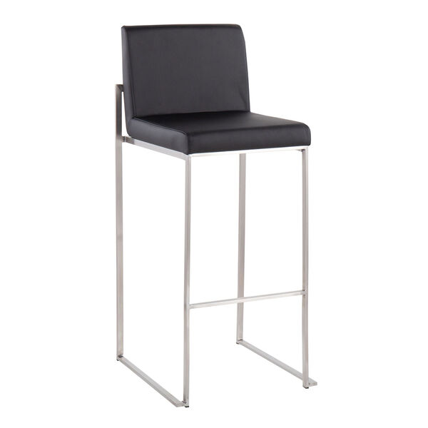 Fuji Stainless Steel and Black High Back Bar Stool, Set of 2, image 1