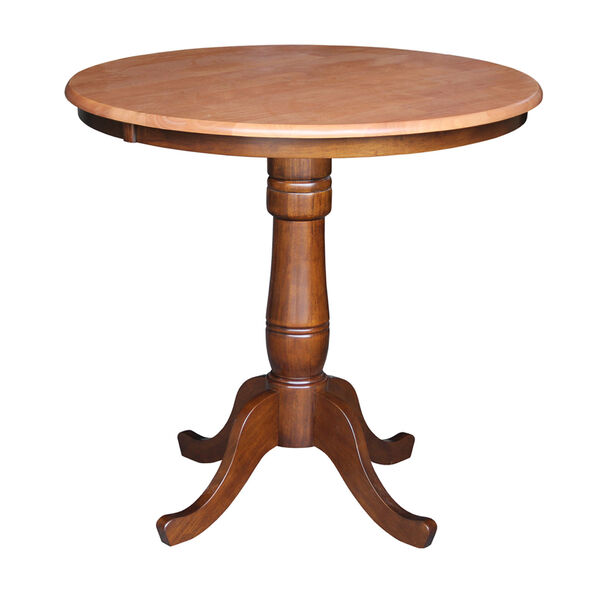 36-Inch Tall, 36-Inch Round Top Cinnamon and Espresso Pedestal Counter Table, image 1