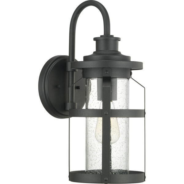 Haslett Black 7-Inch One-Light Outdoor Wall Lantern With Transparent Seeded Glass, image 1