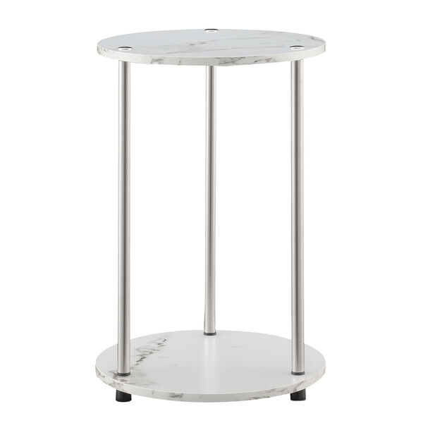 Design2Go Faux White Marble and Chrome Two-Tier Round End Table, image 1