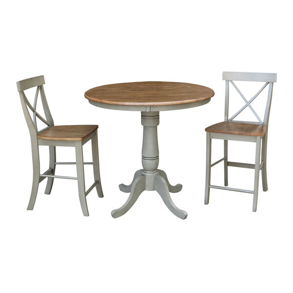 Hickory and Stone 36-Inch Round Pedestal Gathering Height Table With Two X-Back Counter Height Stools, Three-Piece, image 1