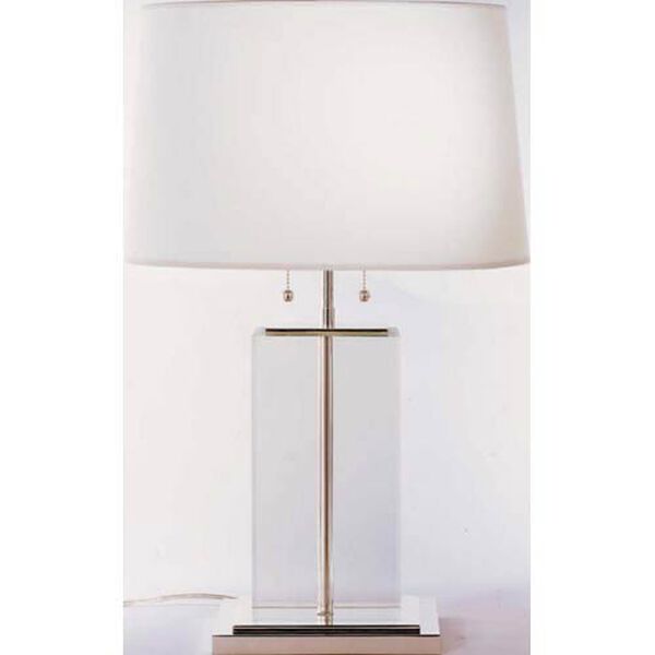Block Large Table Lamp in Crystal and Polished Silver with Cotton Shade by Thomas O'Brien, image 1