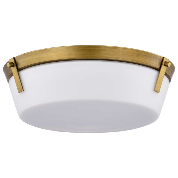 Rowen Natural Brass Three-Light Flush Mount with Etched White Glass, image 1