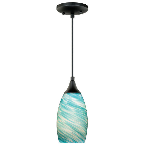 Milano Oil Rubbed Bronze One-Light Mini Pendant With Cleste Wave Glass, image 1