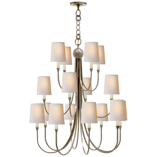 Reed Extra Large Chandelier in Antique Nickel with Natural Paper Shades by Thomas O'Brien, image 1