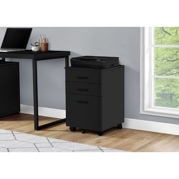 Black Filing Cabinet with Three Drawers on Castors, image 2