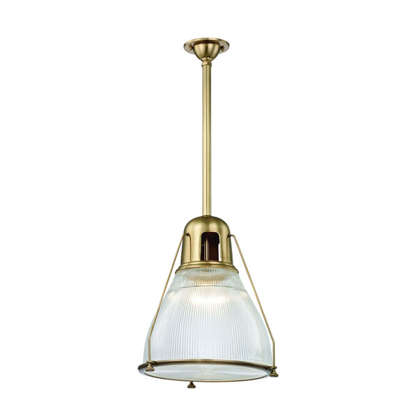 Haverhill Aged Brass 17-Inch One-Light Pendant with Ribbed Glass, image 1