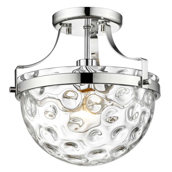 Quinn Polished Nickel One-Light Semi-Flush Mount with Clear Wavey Glass, image 3
