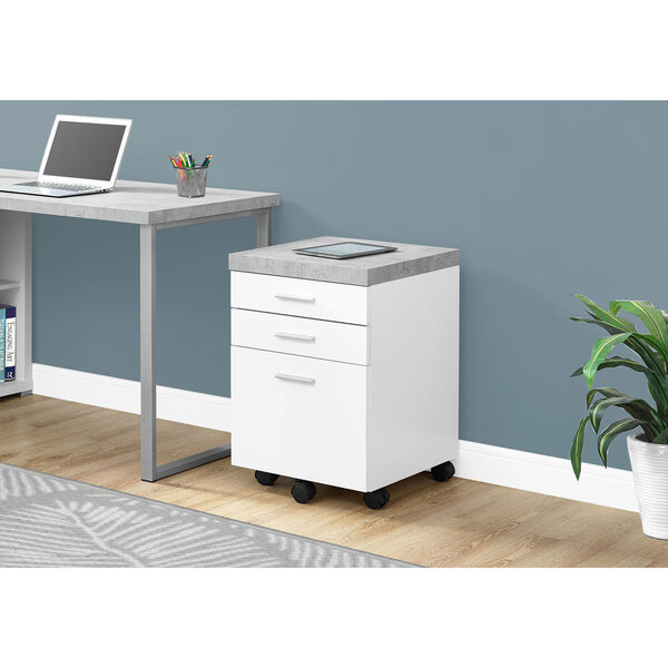 White 3 Drawer Filing Cabinet with Cement-Look On Castor, image 1