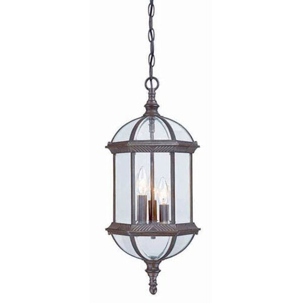 Dover Burled Walnut Three-Light Outdoor Hanging Fixture with Clear Beveled Glass, image 1